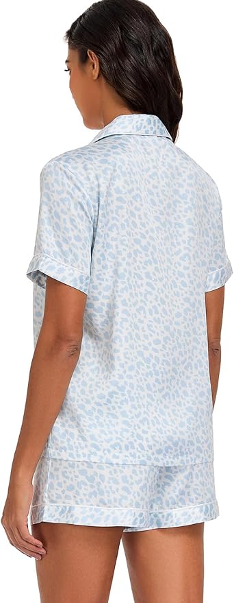 Women's Satin Pajama Set 2-Piece Sleepwear Loungewear Button Down Short Sleeve Silky PJ Set