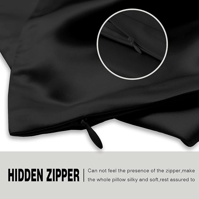 Natural Mulberry Silk Pillowcase for Hair and Skin Queen Size 20"X30" Silk Pillow Case with Hidden Zipper Soft Breathable Smooth Cooling Silk Pillow Covers for Sleeping(Black,Queen,1Pcs)