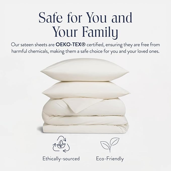 Brooklinen Luxury Sateen Duvet Cover Set - 100% Cotton, Full/Queen Size in Cream - Includes 1 Duvet Cover and 2 Standard Pillowcases - Best Full/Queen Duvet Covers