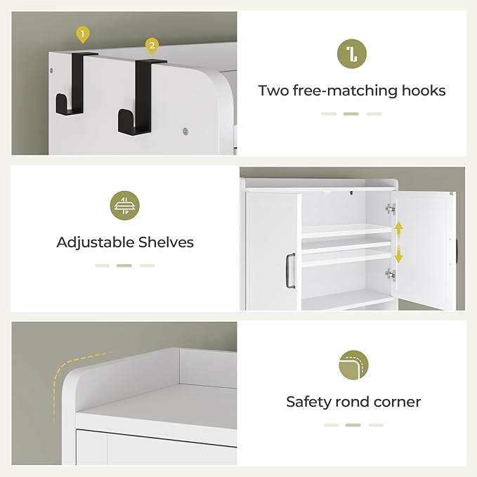 Over The Toilet Storage Cabinet with Pulley Small Bathroom Storage Cabinet, Space Saver W/Adjustable Shelf & Open Shelf for Bathroom, Restroom, Laundry (White)