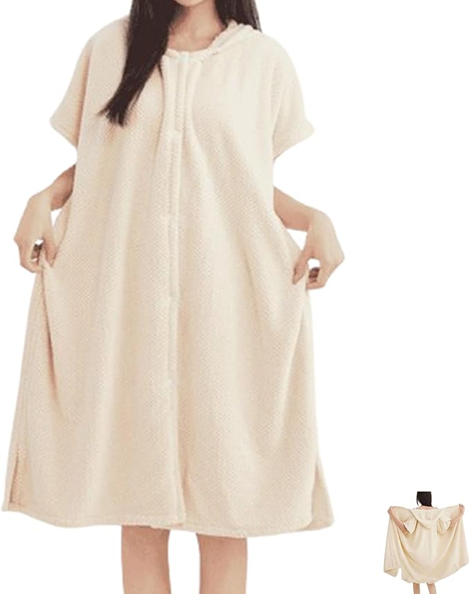 Women’s Cozy Hooded Textured Grid Bathrobe – Soft Lightweight Loungewear Robe with