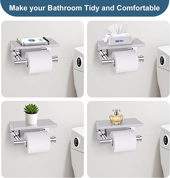 Polished Chrome Bathroom Hardware Set, 5 Pieces Chrome Towel Bar Bathroom Accessories, Upgraded Toilet Paper Holder with Shelf Set, 23.6 Inch Towel Rack Towel Holder for Bathroom Wall