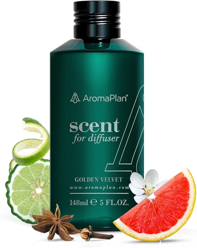 AromaPlan Hotel Scents Golden Velvet 5 Fl Oz (148ml), Home Luxury Aroma & Hotel Fragrance Diffuser Oil- Hotel Diffuser Oil for Aromatherapy- USA Made, Bigger Bottle, Bolder Aroma & Longer Lasting
