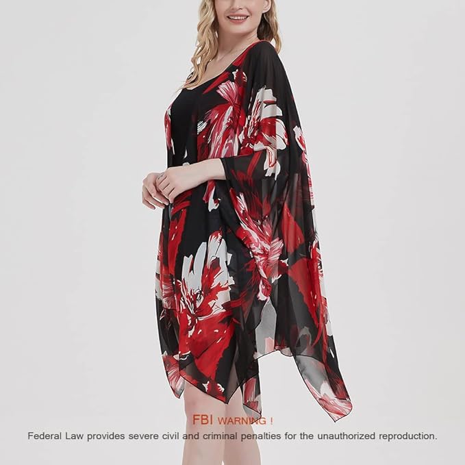 Women's Bohemian Floral Chiffon Beach Cover up Swimsuit Kimono Summer Swimwear Cardigans