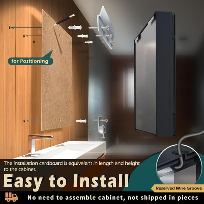 KWW LED Lighted Bathroom Medicine Cabinet with Sockets & USBs, Defogger, Dimmable, 3 Color Light Makeup Mirror, Easy to Install, Wall Mounted Cabinet (Two-Door, 30 * 34)