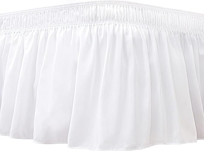 Biscaynebay Wrap Around Bed Skirts for Full & Full XL Beds 14" Drop, White Adjustable Elastic Dust Ruffles Easy Fit Wrinkle Resistant Silky Luxurious Fabric Machine Washable