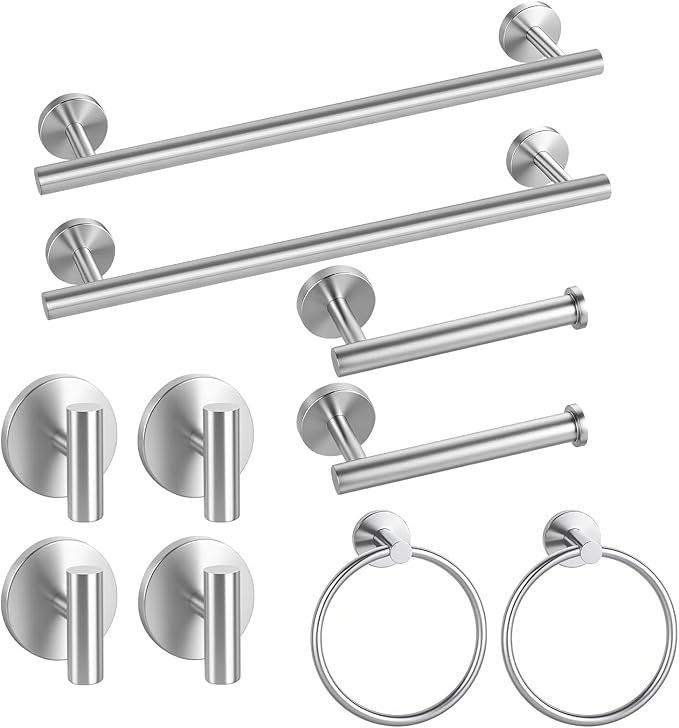 Brushed Nickel Towel Bar Set 10 Pieces, SUS304 Stainless Steel Bathroom Hardware Set, Bathroom Towel Holder Set Wall Mounted-16 Inch Towel Bar, Toilet Paper Holder, Towel Hook, Towel Ring