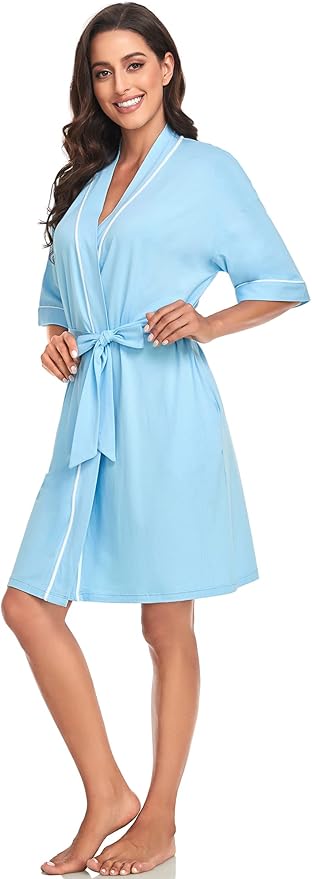 COLORFULLEAF Womens Bamboo Short Robes Lightweight Kimono Cotton Robe Soft Knit Bathrobe Ladies Loungewear with Pockets