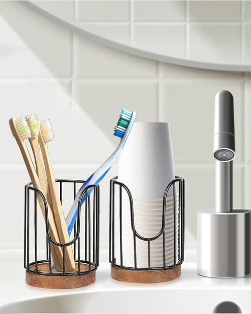2PCS Rural Style Bathroom Cup Dispenser, Small Disposable Paper Cup Holder, 3oz Disposable Mouthwash Cup Storage Rack, Iron Bathroom Organizer