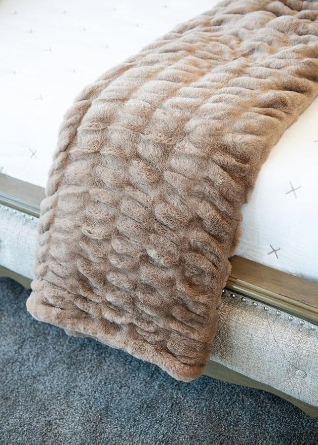 Minky Couture Hugs Blanket - Extra Plush Blanket for Premium Gifting - Stretchy Bubbled Cozy Throw - Silky Smooth - Durable & Machine-Washable - Travel-Friendly - Monster, Milk Chocolate