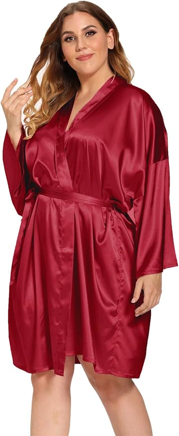 Women's Plus Size Satin Robes Plus Size Silky Kimonos Robes Sleepwear,Short