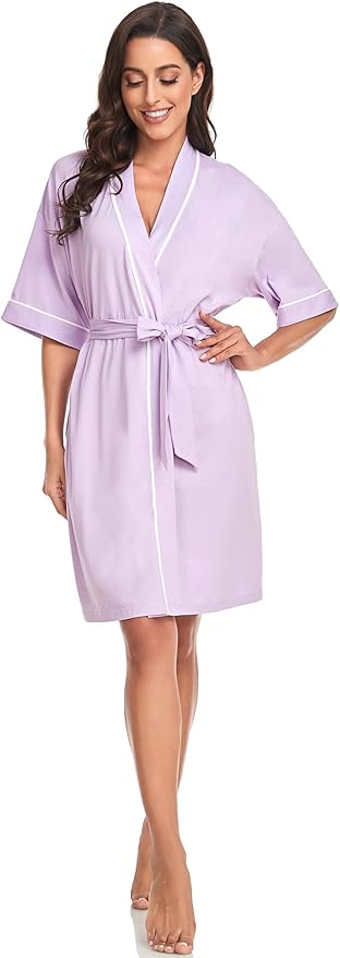 COLORFULLEAF Womens Bamboo Short Robes Lightweight Kimono Cotton Robe Soft Knit Bathrobe Ladies Loungewear with Pockets