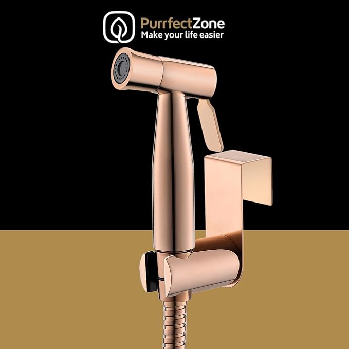 Purrfectzone Bidet Sprayer for Toilet, Bidet Sprayer for Feminine Wash, Premium Stainless Steel Jet Spray for Toilet, Wall-Mounted or Toilet Tank Mounted - Rose Gold