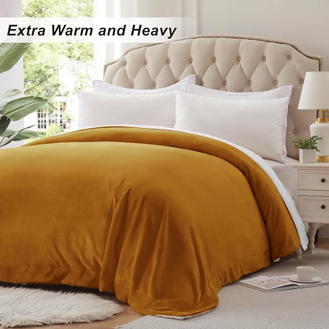 KAWAHOME Sherpa Fleece Twin Size Blanket for Bed - Extra Warm and Heavy Thick Blankets for Winter, Super Soft 500GSM Plush Blanket, 66"X 90" Ginger Yellow