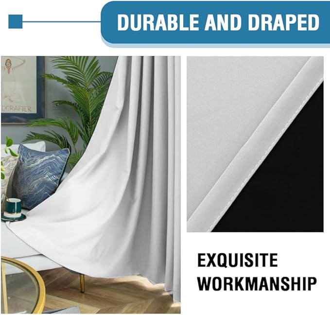 H.VERSAILTEX 100% Blackout Curtains for Bedroom Short Curtain Half 2 Panels Window Curtains for Kitchen, Privacy Energy Saving Curtain Tiers for Bathroom Shades, W 42 x L 36 inch, Greyish White