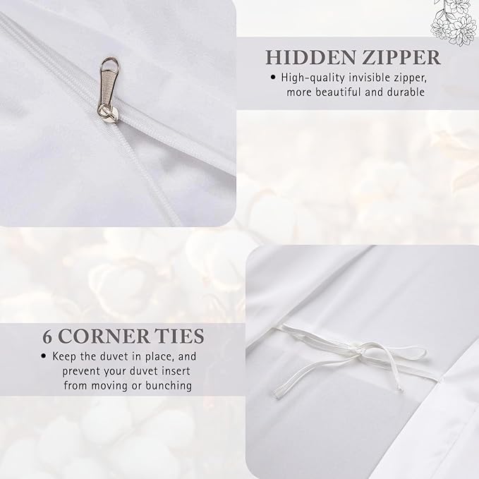 Queen Duvet Cover 1000 Thread Count 100% Egyptian Cotton Luxury Hotel Quality White Quilt Cover & Pillow Sham - 5 Piece All Season Duvet Cover Set with Zipper Closure, 6 Corner Ties