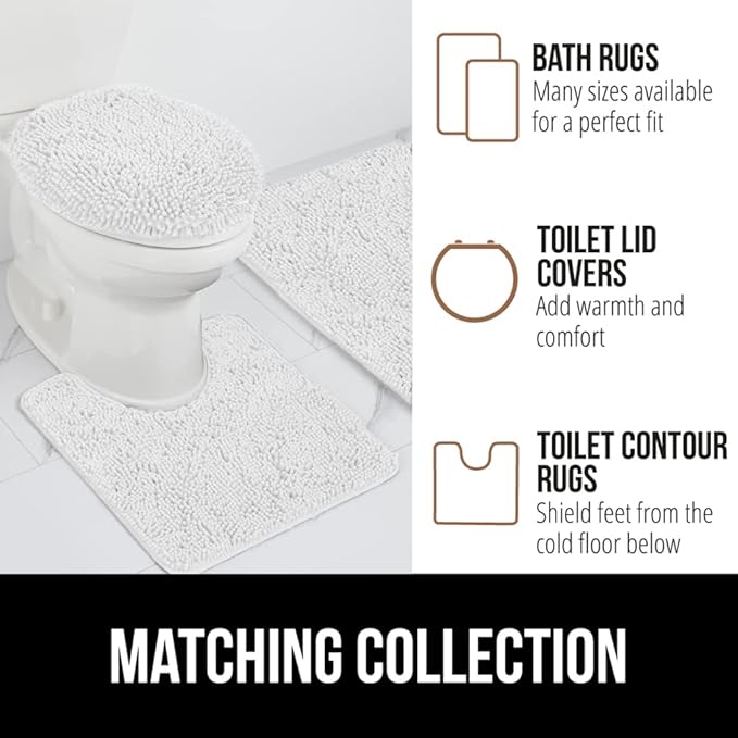 GORILLA GRIP Bath Rug Mat 36x24, Thick Soft Absorbent Chenille, Quick Dry Microfiber Mats, Rubber Backing Washable Shower Floor Rugs, Bathmat Runner, US Designed Bathroom Home Decor Accessories White
