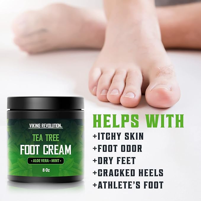 Viking Revolution Tea Tree Foot Cream for Dry Cracked Heels - Foot Balm For Cracked Feet - Dry Feet Repairing Cream with Aloe Vera and Mint (8oz) (Pack of 2)