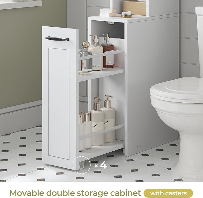 Over The Toilet Storage Cabinet with Pulley Small Bathroom Storage Cabinet, Space Saver W/Adjustable Shelf & Open Shelf for Bathroom, Restroom, Laundry (White)