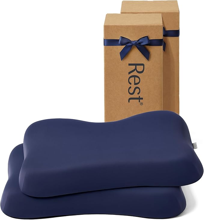 REST® Evercool® Cooling Pillow, Set of 2, Instant Cool-to-Touch Shell Fabric & Breathable Silicone Sponge Core for All-Night Temperature Regulation & Ergonomic Support, Medium Height, Midnight Blue