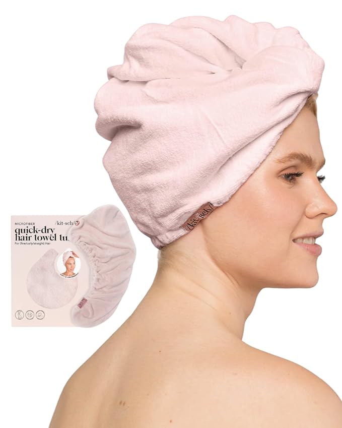 Kitsch Microfiber Hair Towel Wrap for Women - Super Absorbent Hair Drying Towel - Quick Dry, Anti-Frizz - for Long & Short, Wet & Curly Hair - Blush