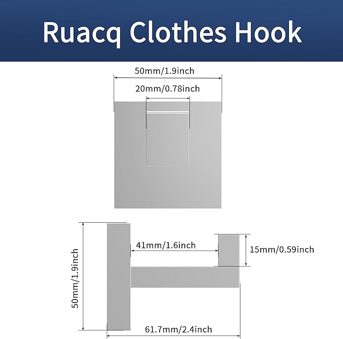 Ruacq Towel Hooks for Bathrooms, 2pcs Square Base Robe Coat Clothes Hook Wall Mount, SUS 304 Stainless Steel Wall Hooks for Hanging, Heavy Duty(Chrome)