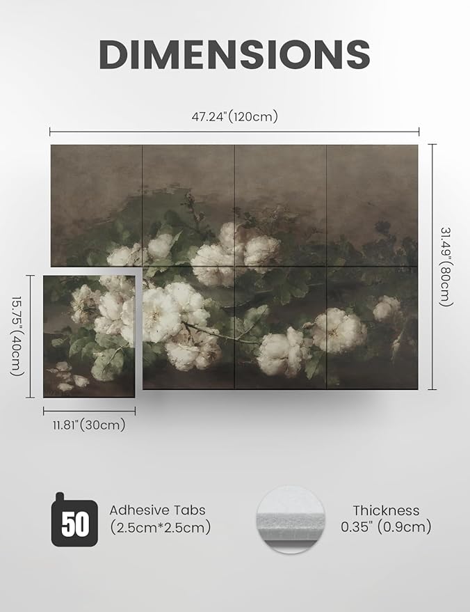Wall Art Acoustic Panels,47''X31''Soundproof Wall Panels-8-Pack with 50 Adhesive Tabs, Panels for Living Room and Recording Studio, Offices-Stilleven met gitaar en rozen