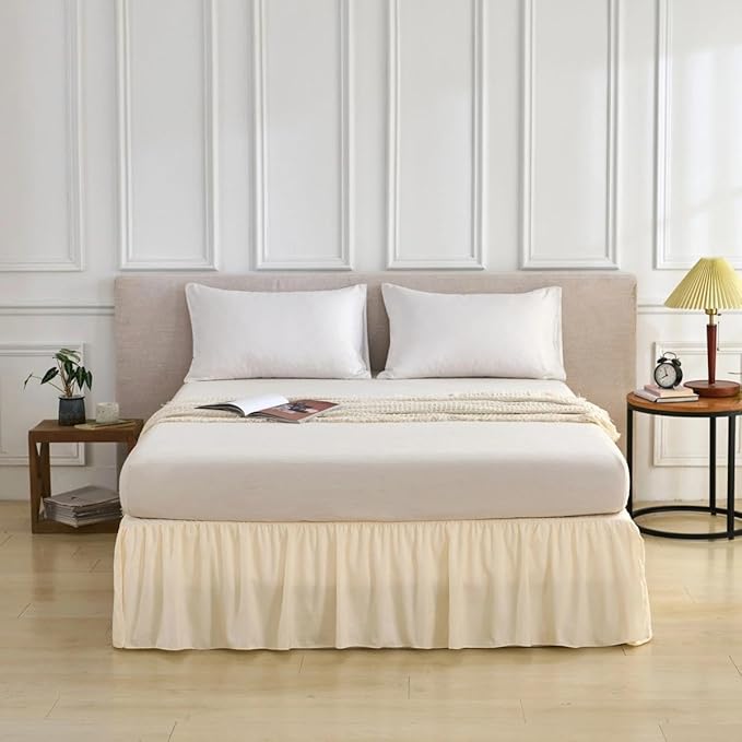 Bed Skirt Queen Size Ruffled Bed Skirt with Split Corners, Queen Bed Skirts 12 Inch Drop, Queen Size Bed Skirting with Platform, 12'' Queen, Beige