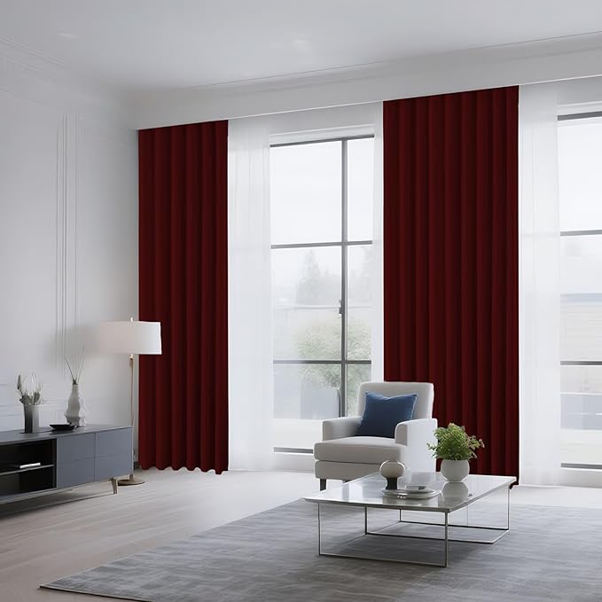 CUCRAF Burgundy Red Blackout Curtains 96 inch Length 2 Panels Set, Rod Pocket Room Darkening Drapes for Bedroom Living Room, Insulated Thermal Light Blocking Window Curtain (W52 x L96 Inch)