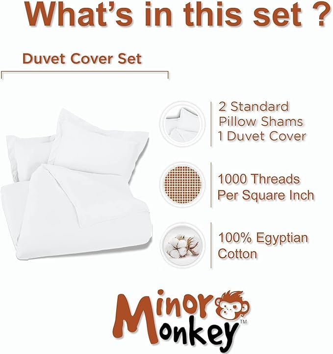 Premium Queen Duvet Cover Set 3 Piece with Zipper & Corner Ties - 100% Egyptian Cotton 1000 Thread Count Luxurious Bedding 1 Duvet Cover 2 Pillow Shams (Queen/Full, Ivory)