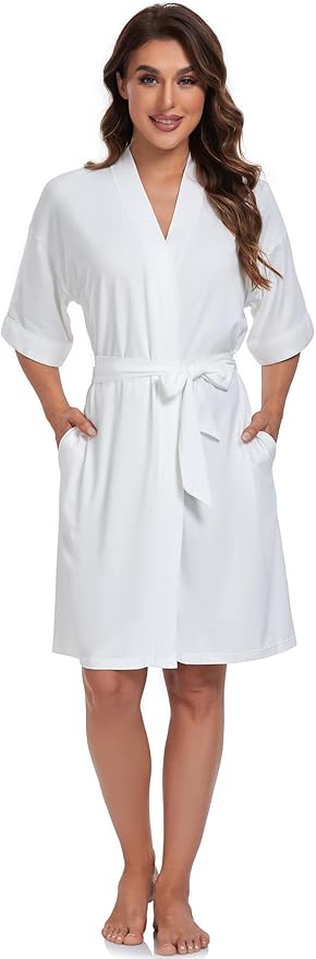 COLORFULLEAF Womens Bamboo Short Robes Lightweight Kimono Cotton Robe Soft Knit Bathrobe Ladies Loungewear with Pockets