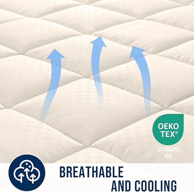 OLANLY Full Quilted Fitted Mattress Pad – Soft Pillow Top Mattress Topper, Down Alternative Fill, Cooling Comfort Breathable Mattress Cover, Machine Washable Deep Pocket Mattress Protector, Ivory