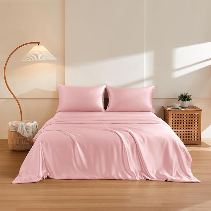 THXSILK 100% Pure Mulberry Silk Duvet Cover Set 3 Piece, 6A+ Grade Luxury Soft Bedding Silk Sheets for Hair and Skin, 1 Pcs Quilt/Comforter Cover with 2 Zippered Pillowcases (Charming Pink, King)
