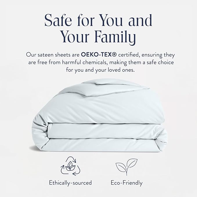 Brooklinen Luxury Sateen Duvet Cover - 100% Cotton, King/California King Size in Sky with Extra-Long Corner Ties and Button Closure - Best King/Cali King Duvet Covers