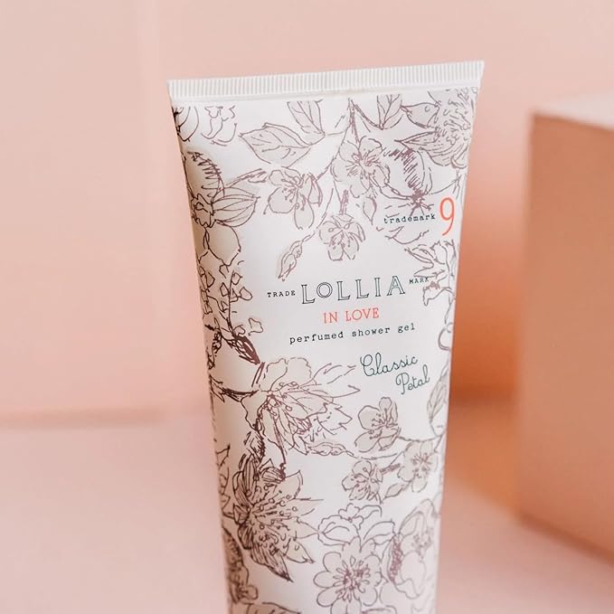 LOLLIA In Love Shower Gel, 8 fl oz, Classic Petals, Apple Blossom, Jasmine, & Living Rose, Luxury Shea Moisture Hydrating Women's Body Wash, Delicate & Relaxing Scented Bath Soap for Self Care