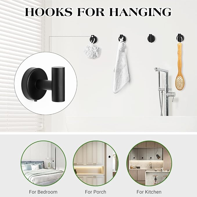 Matte Black Bathroom Towel Bar Set, 10-Piece Stainless Steel Hardware Bathroom Accessories, 24" Towel Racks for Bathroom Walls