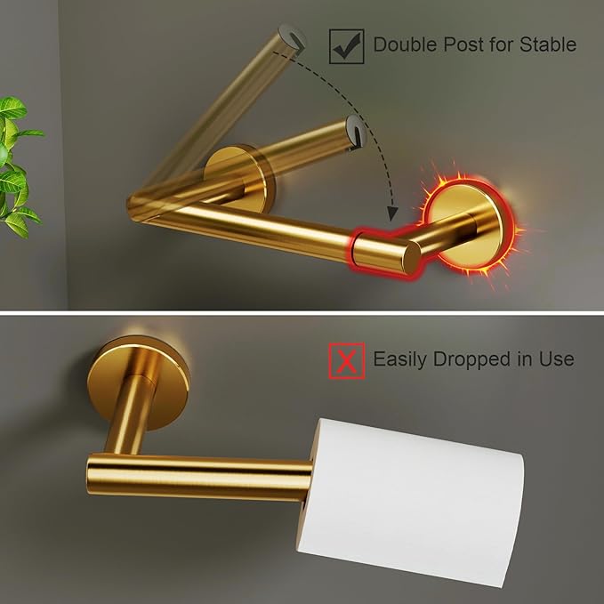 Dark Gold Toilet Paper Holder, Double Post Pivoting Bathroom Roll Tissue Holder Wall Mount Matte Finish