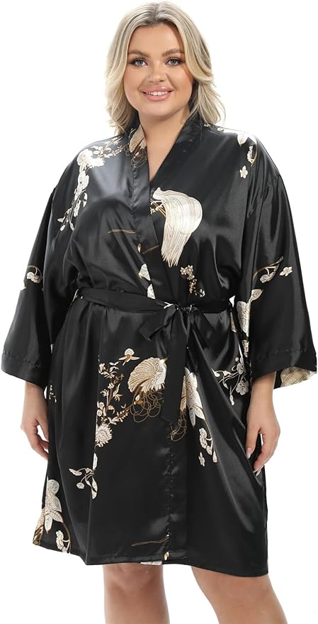 Women's Plus Size Satin Robes Plus Size Silky Kimonos Robes Sleepwear,Short