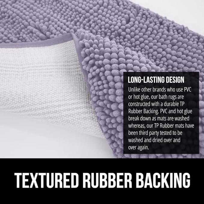 GORILLA GRIP Bath Rug Mat, Soft Absorbent Chenille, Quick Dry Microfiber Mats, Rubber Backing Washable Shower Floor Rugs, Bathmat Runner, US Designed Bathroom Home Decor Accessories 24x17 Light Purple
