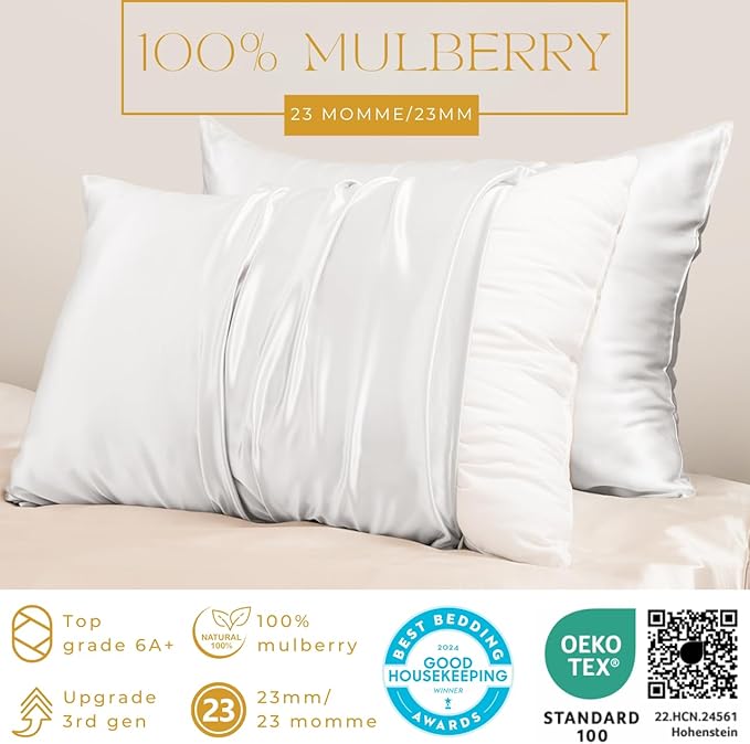 PROMEED 100% Mulberry Silk Toddler Pillowcase 13 x 18, Premium Natural 23 Momme Real Silk Pillow Case Toddler/Travel Size with Free Laundry Bag (Toddler/Travel-13 x18, White)