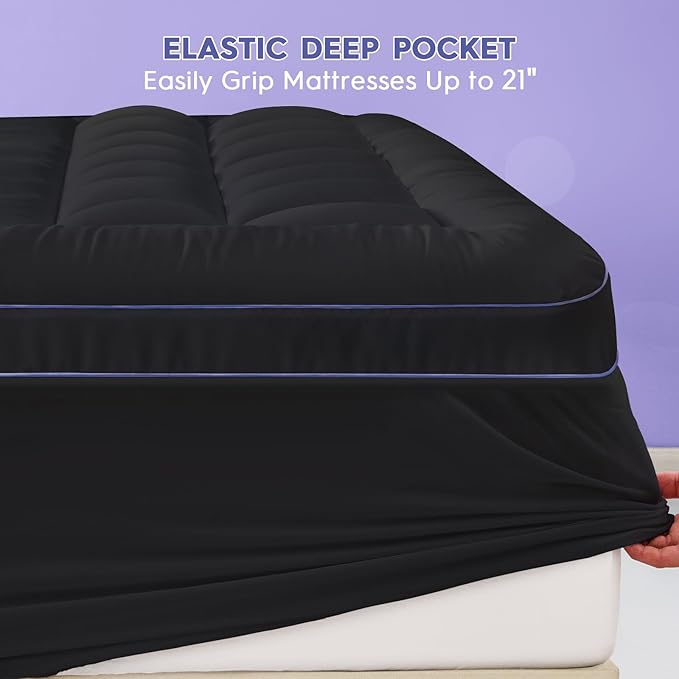 ABENE Queen Dual Layer 3 Inch Memory Foam Mattress Topper, 2 Inch Gel Memory Foam Plus 1 Inch Down Alternative Pillowtop Mattress Pad Cover, Soft Black Bed Topper Support for Pressure Relief