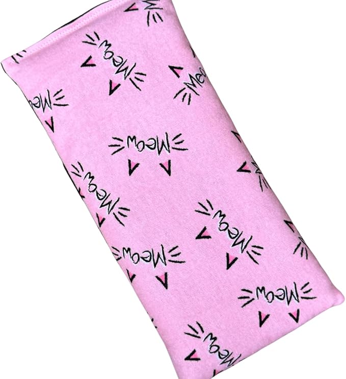 Microwave Heating Pad Filled with Flax Seed and Choice of Dried Herbs, Herbal Cold Pack, Good Size for Back Pain and Cramps, Hot and Cold Therapy, 6" x 12" (Meow, Lavender & Chamomile)