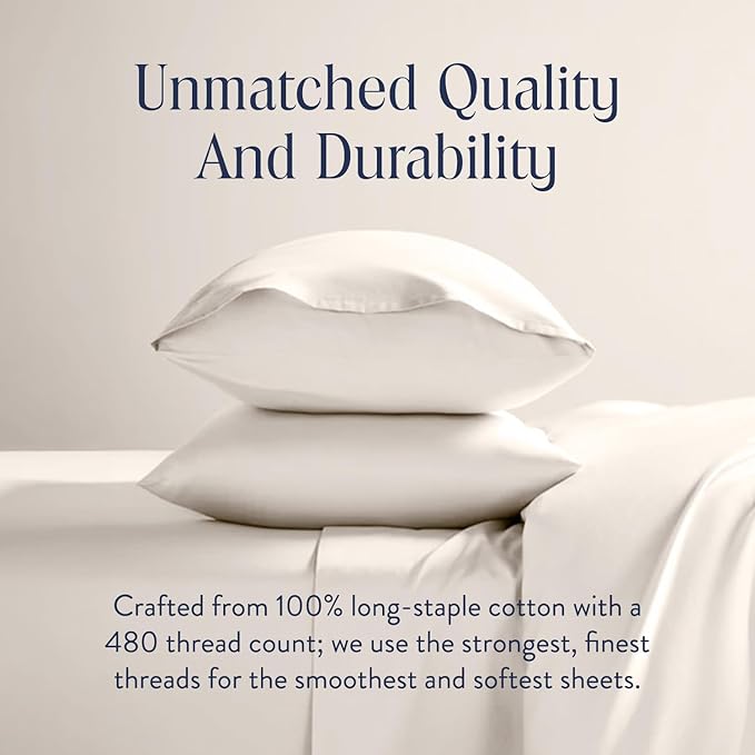Brooklinen Luxury Sateen Duvet Cover - 100% Cotton, Twin/Twin XL Size in Cream with Extra-Long Corner Ties and Button Closure - Best Twin/Twin XL Duvet Covers