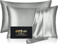 Silk Pillowcase 2 Pack, Natural Mulberry Silk Pillow Cases, Anti Acne Silk Pillowcase for Hair and Skin, King Size Silk Satin Pillowcase Set of 2 with Zipper, Gifts for Sleeping Women, Silver Grey