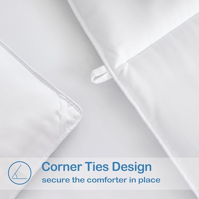 EASELAND Queen Size Down Alternative Comforter - Quilted Duvet Insert for All Seasons, Soft Lightweight with Corner Tabs, Summer Winter Warm Bedding, White 88×88 Inches