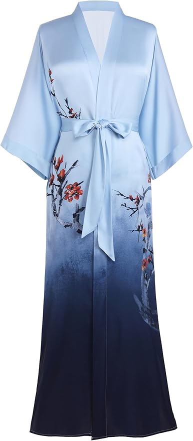 PRODESIGN Kimono Robe for Women - Long Satin Sleepwear Silky Kimono Cover-Up Nightgown Japanese Bathrobe Loungewear Blouse