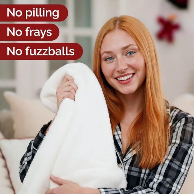 Christmas Sherpa Blanket Throw Size - Reversible Sherpa Fleece Blanket - Super Soft Double Sided Throw for Bed, Sofa, Couch - Thick, Warm, Cozy & Plush - Xmas Winter Bedding - Christmas Print, 50x60