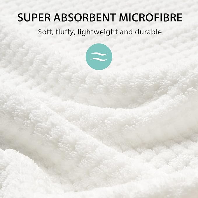 YFONG X-Large Hair Towel Wrap for Women, Super Absorbent Microfiber Hair Towel for Curly Hair, Fast Drying Hair Turbans with Elastic,Hair Drying Towel Wrap for Hair Care 30" X 40" (White)