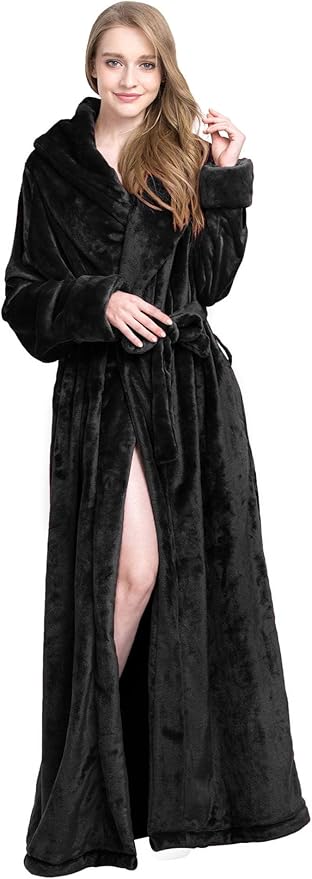 Women's Plush Robe Extra Long Robe with Pockets Thicken Soft Warm Bathrobe