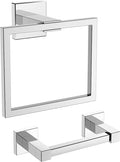 FORIOUS Toilet Paper Holder Set Wall Mount, SUS 304 Stainless Steel Pivoting Toilet Paper Holder and Towel Ring, Hand Towel Holder Set for Bathroom, Square Bathroom Hardware Set, Chrome